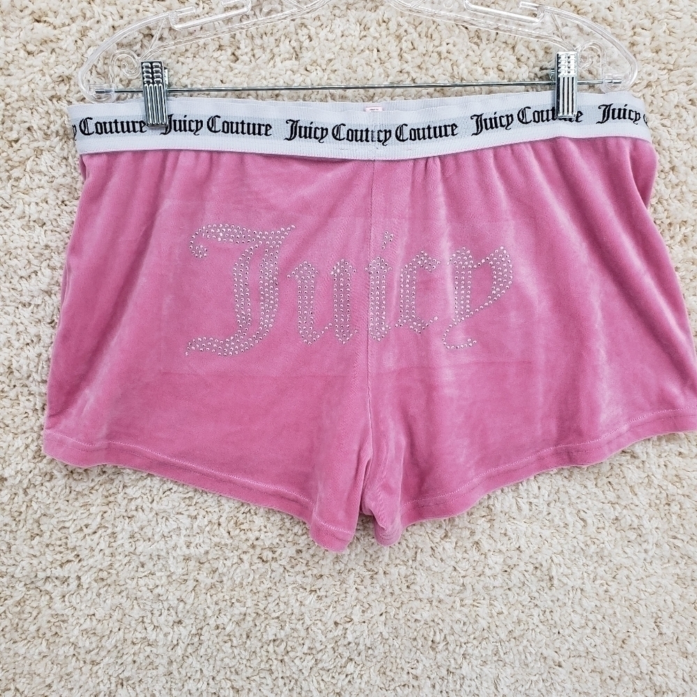 Juicy Couture women XL pink shorts velour elastic logo waistband bling backside